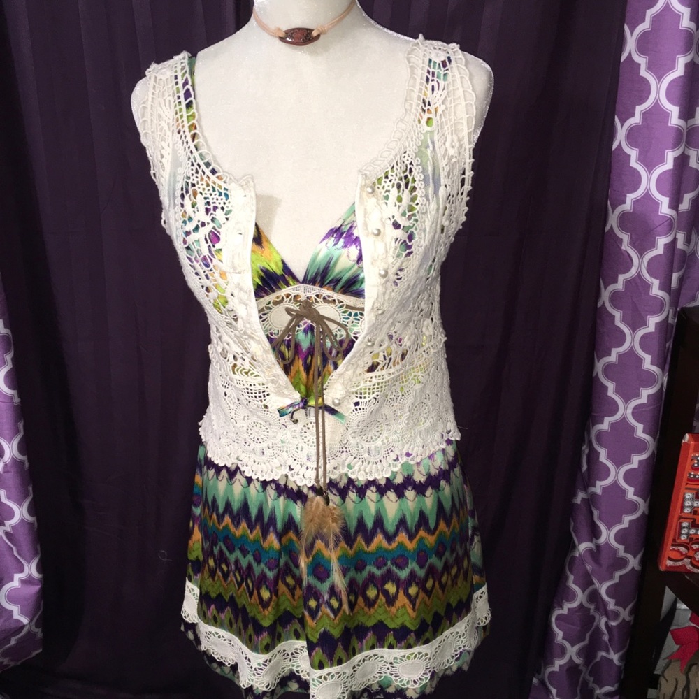 Diane Samandi silk mini dress & crocheted vest XS - Picture 6 of 8